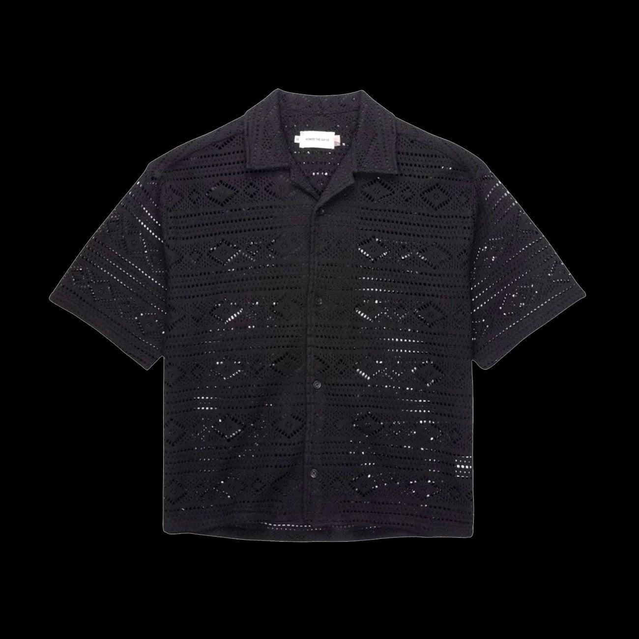 Honor The Gift Pointelle Crochet Camp Collar Black