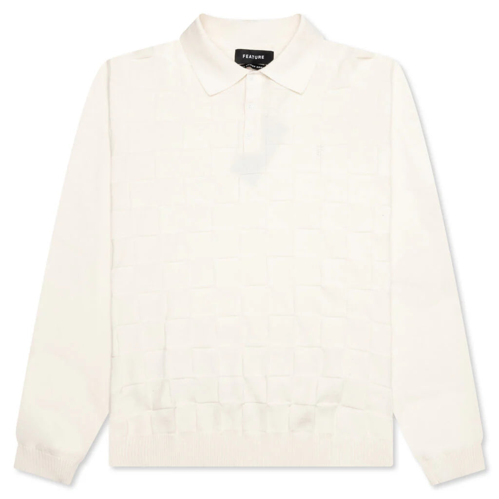 Palmer Checked L S Sweater Polo Clubhouse Cream