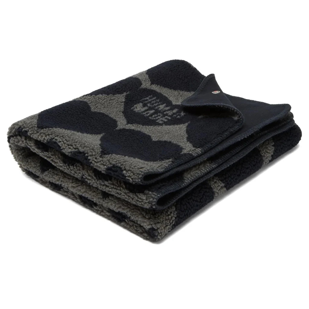Heart Fleece Blanket Navy