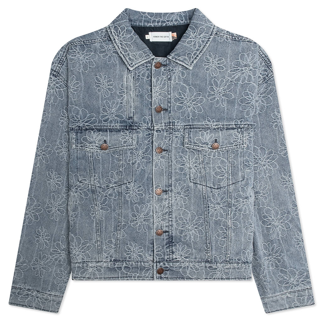 Floral Denim Jacket Light Indigo