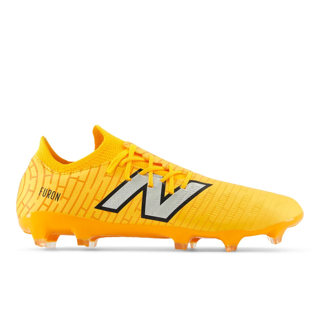 New Balance Furon Destroy FG V7 Firm Ground Soccer Cleats Sun Glow Metallic Silver Black