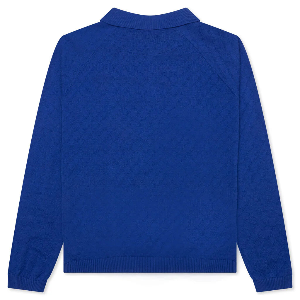 Hogan Pointelle Raglan Sleeve Sweater Polo Indeevar Blue