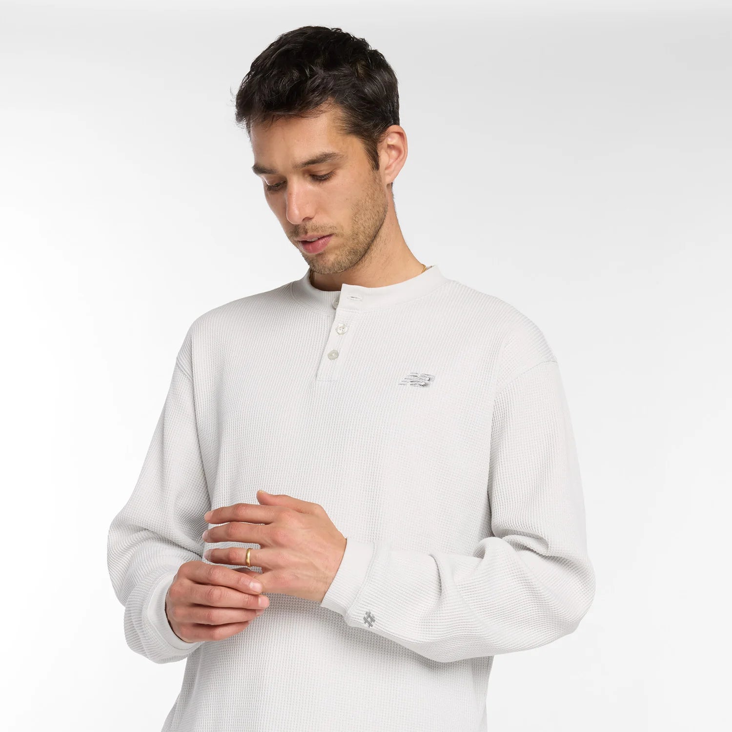 New Balance Numeric Waffle Knit Long Sleeve Henley Oatmeal