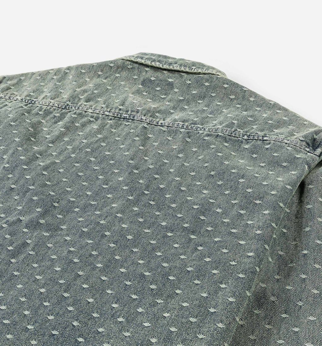 Dobby Button Up Mens Short Sleeve Shirt Blue