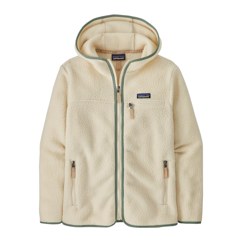 Women's Retro Pile Fleece Hoody in Natural w/ Ellwood Green