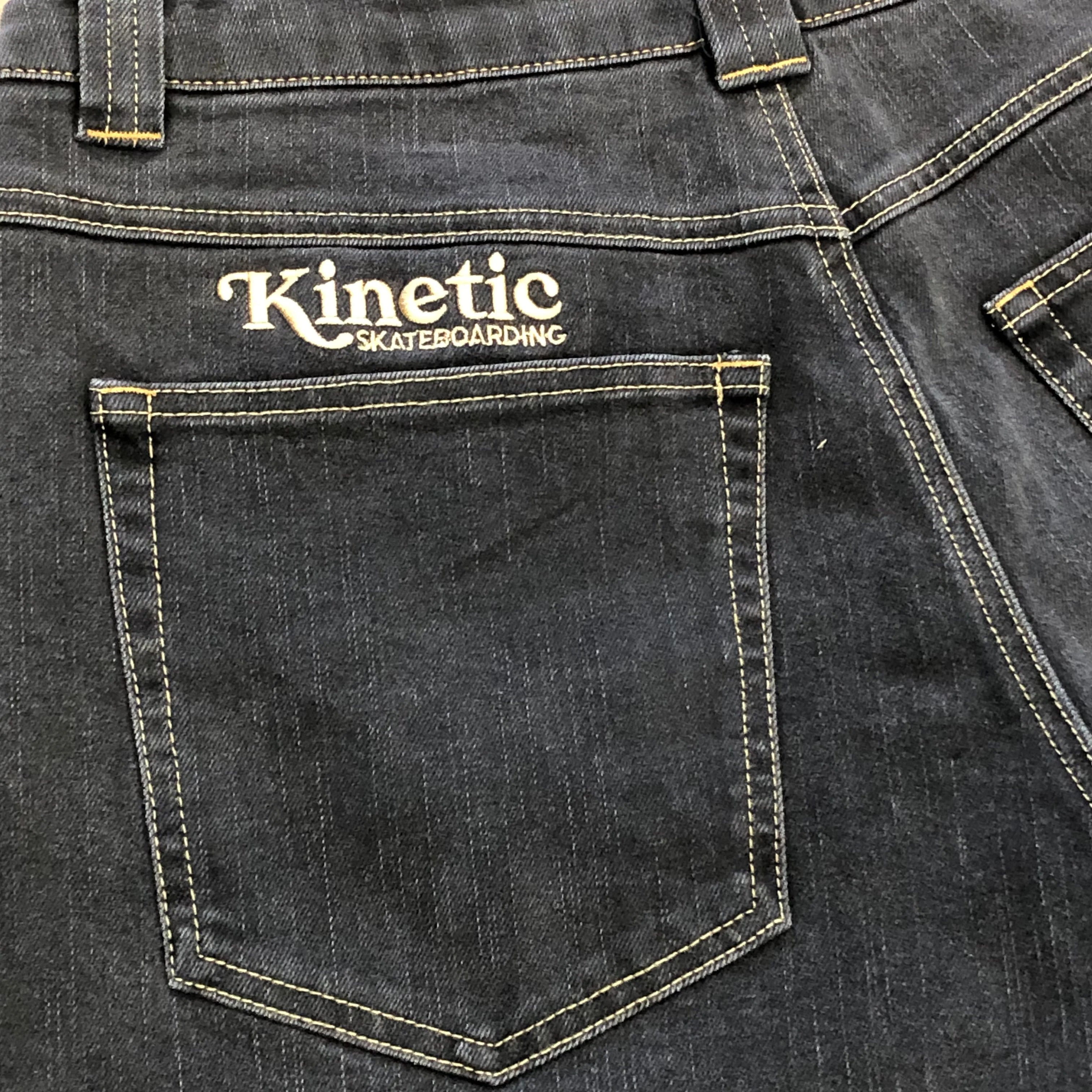 Kinetic Embroidered Baggy Denim Pants Black Gold Stitch