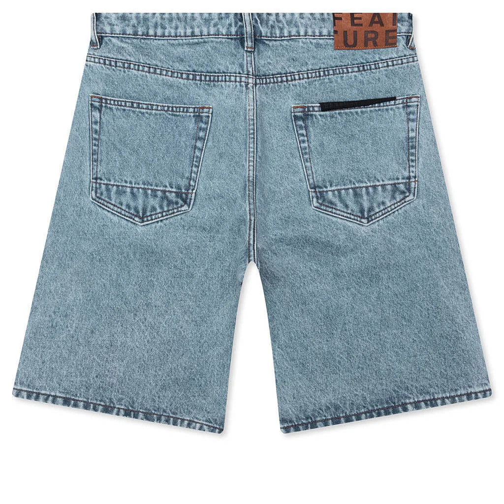 Berry Wide Denim Short Washed Medium Blue