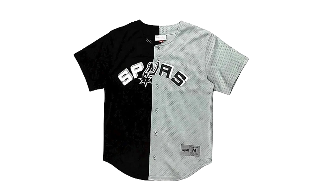 NBA Split Color Mesh Button Front Shirt "San Antonio Spurs - Black" BA88XR SAS K HF5