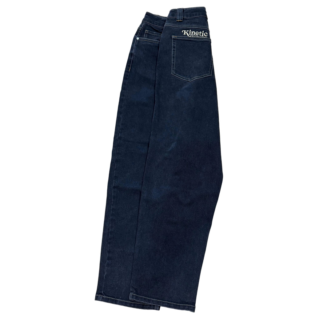 Kinetic Embroidered Baggy Denim Pants Black Gold Stitch
