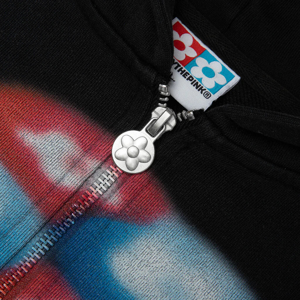 AirBrush Flower Zip Up Hoodie Black