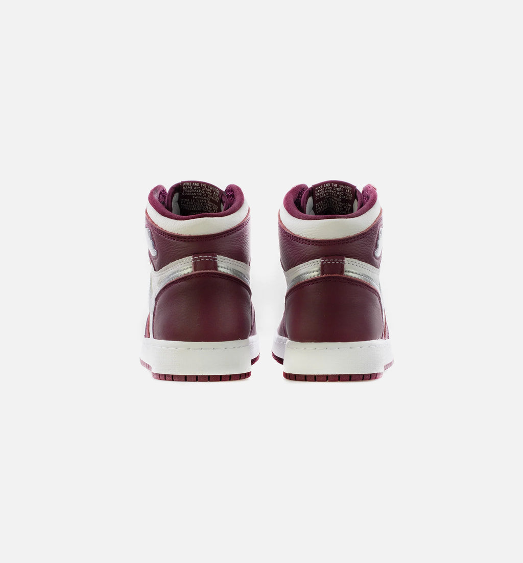 Air Jordan 1 Retro High OG Bordeaux Grade School Lifestyle Shoe Bordeaux White Metallic Silver Limit One Per Customer