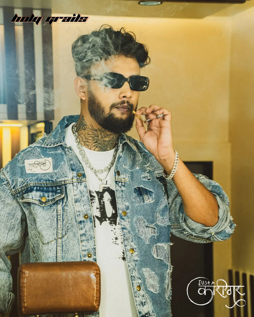 Fluid Thoughts Blue Denim Jacket HG x Just A Karigar