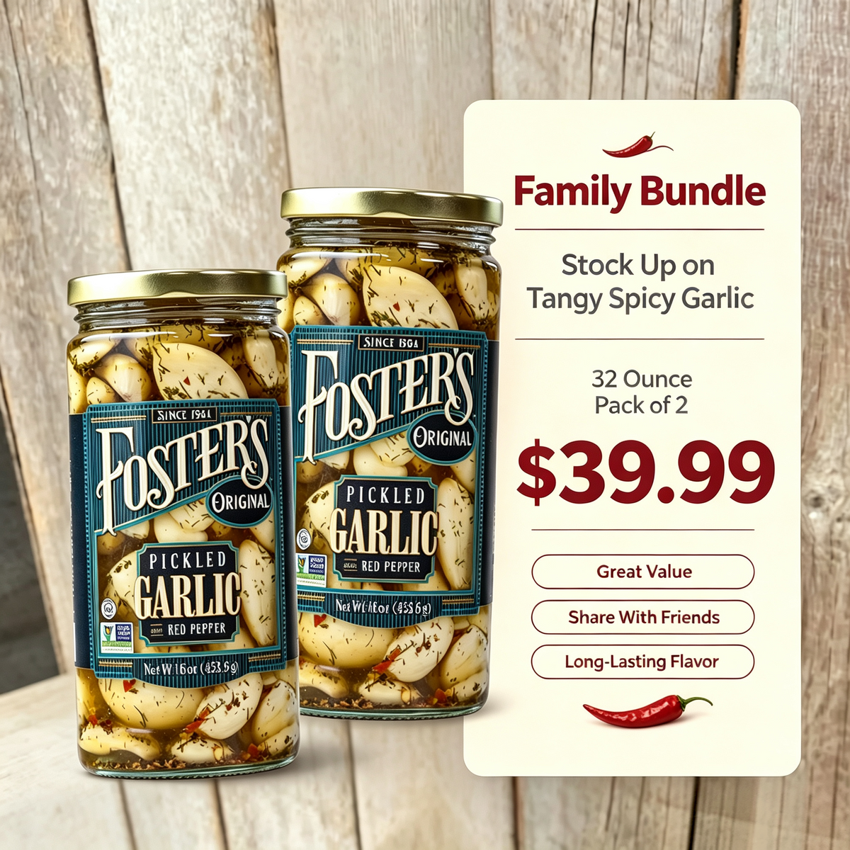 Crunchy Spicy Pickled Garlic with Red Pepper | Ready-to-Eat Fermented Garlic Condiment Made In USA