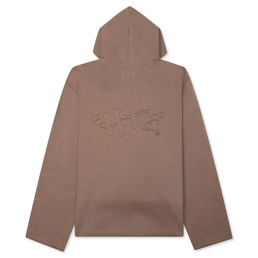 Script Embroidered Hoodie Light Brown