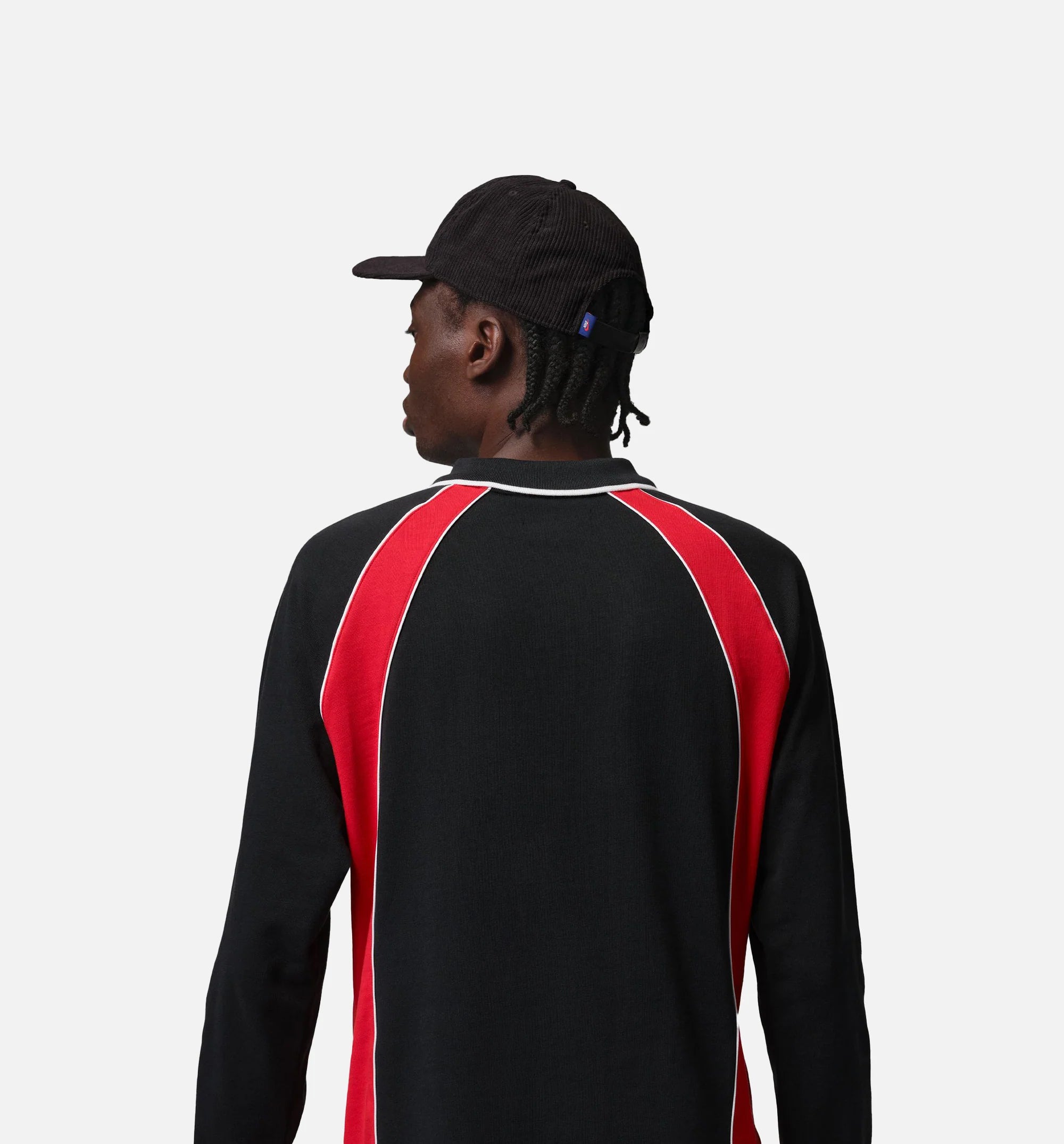 Jordan Flight Lng Sleeve Polo Mens Jersey Black University Red University Red