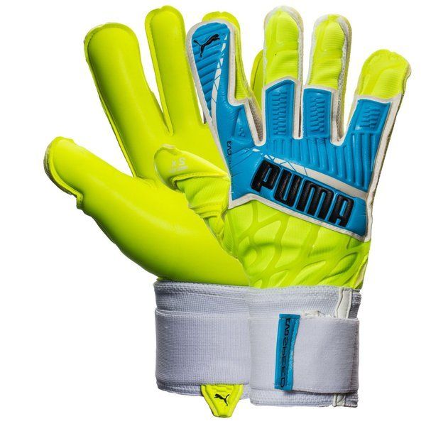 PUMA Evospeed 14 Goalkeeper Gloves Safety Yellow Atomic Blue