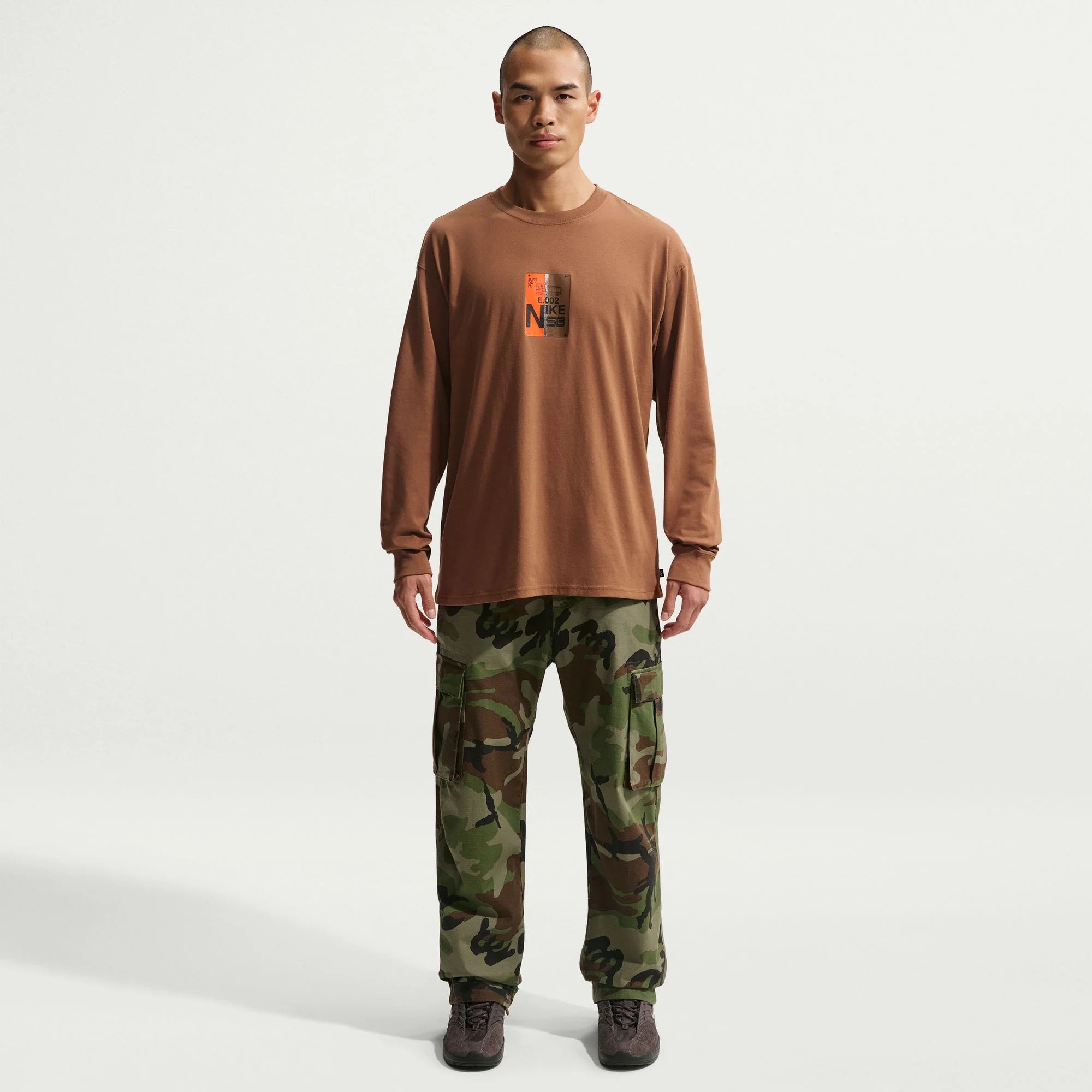 Nike SB Muni Fast Pass Long Sleeve Tee Brown Safety Orange
