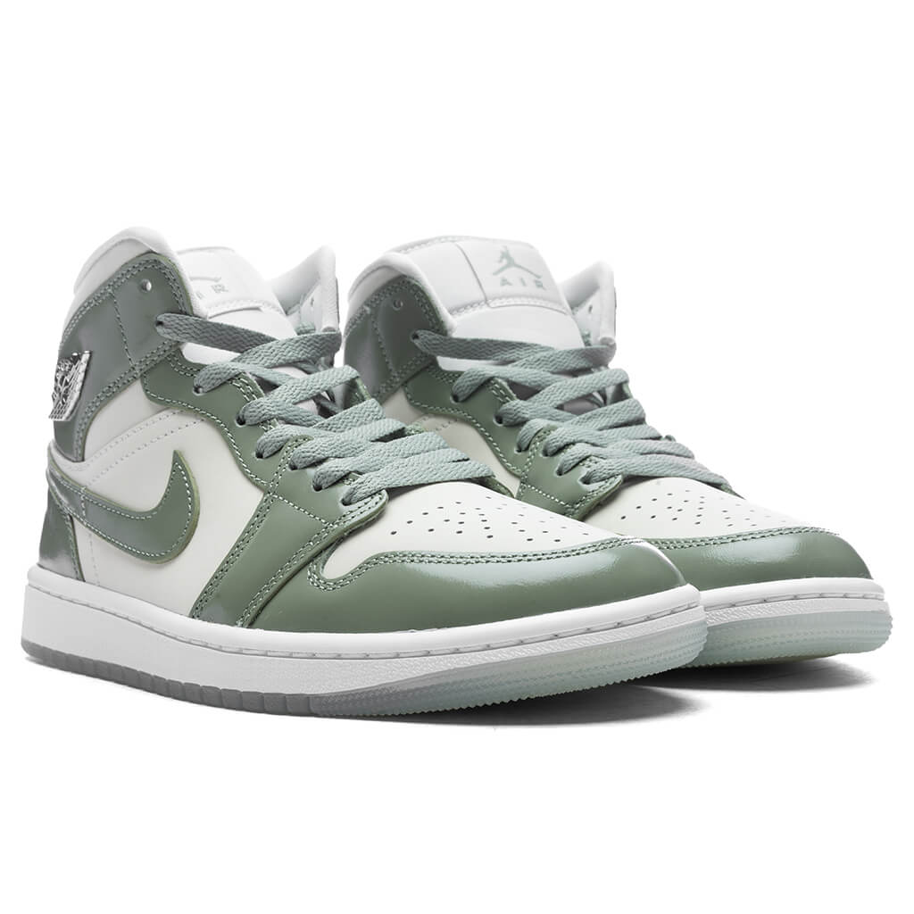 Womens Air Jordan 1 Mid SE Sea Glass Oil Green Metallic Silver