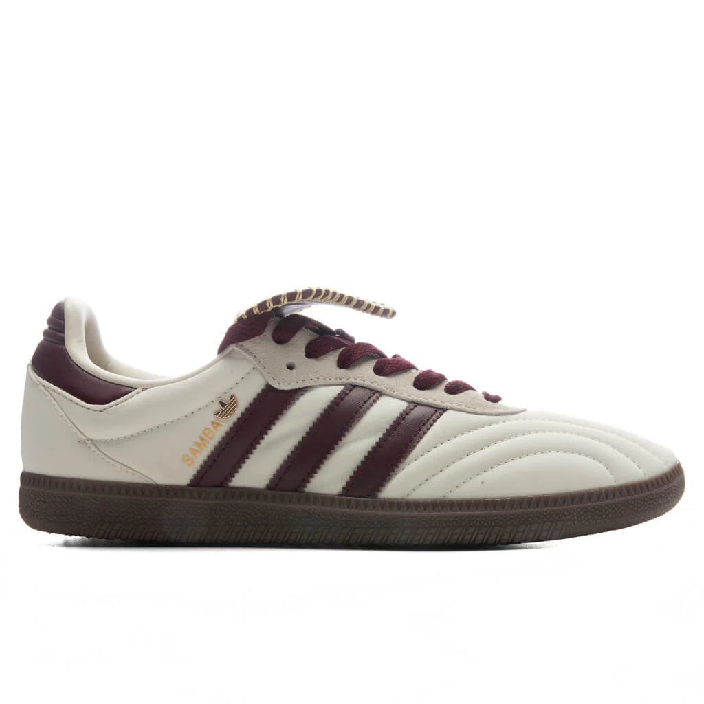 Womens Samba Long Tongue Cream White Maroon Gold Metallic