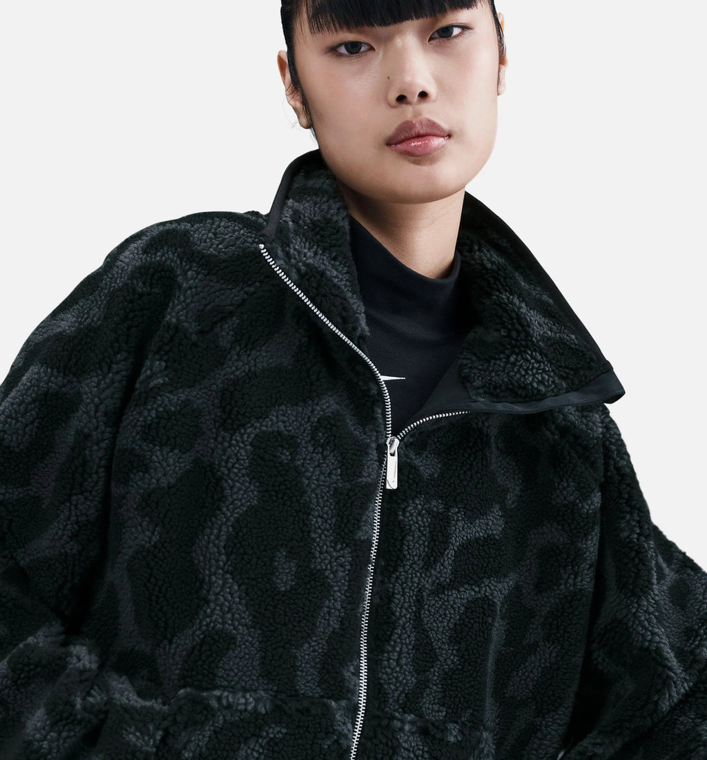 NSW High Pile Cheetah Fleece Zip Up Mens Jacket Black Sail