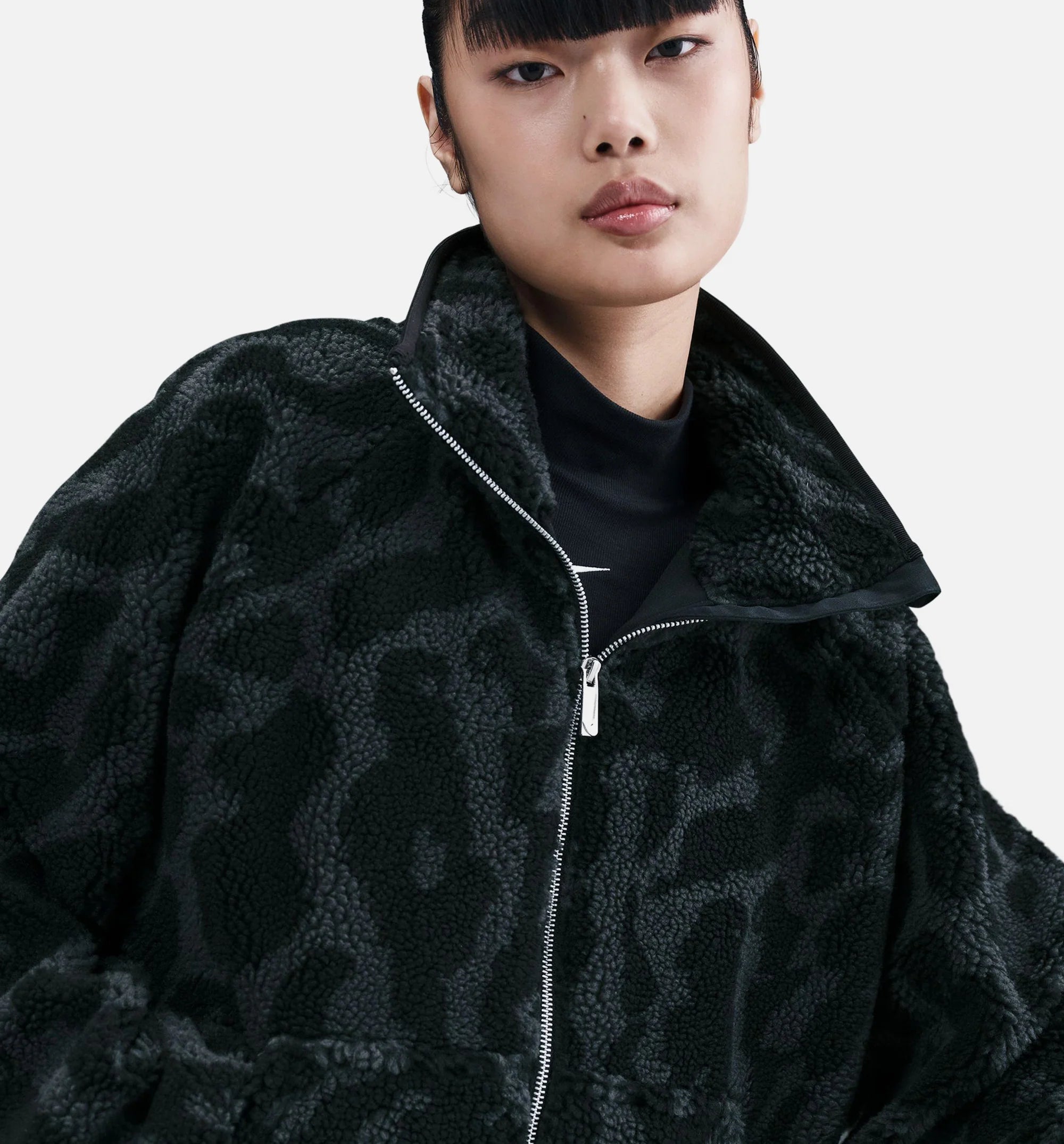 NSW High Pile Cheetah Fleece Zip Up Mens Jacket Black Sail