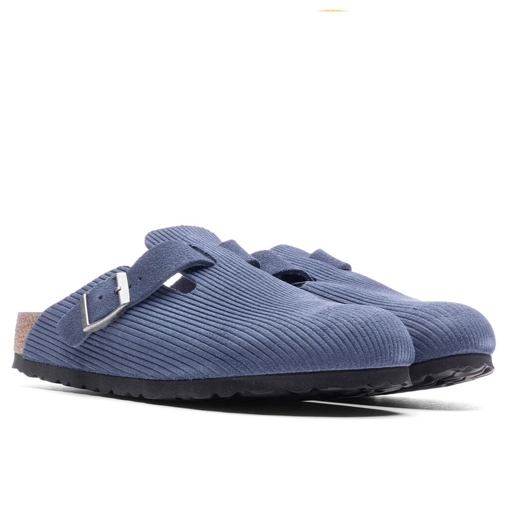 Womens Narrow Boston Suede Embossed Indigo Blue