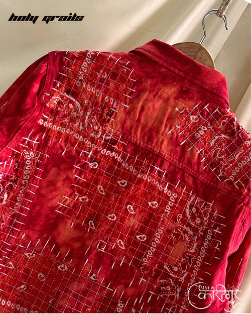Just A Patchwork Red Denim Jacket HG x Just A Karigar