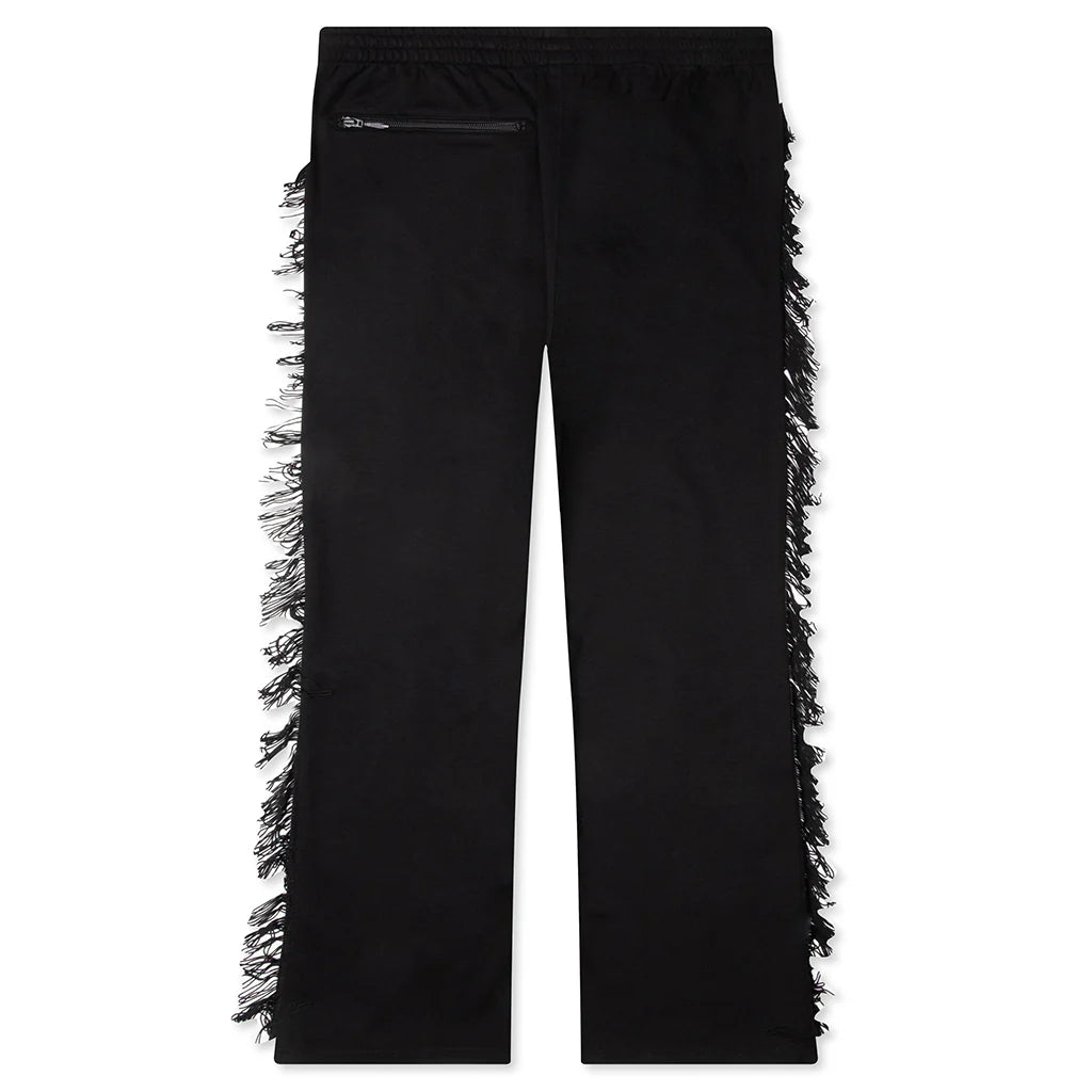 Rayon Jersey Fringe Boot Cut Track Pant Black