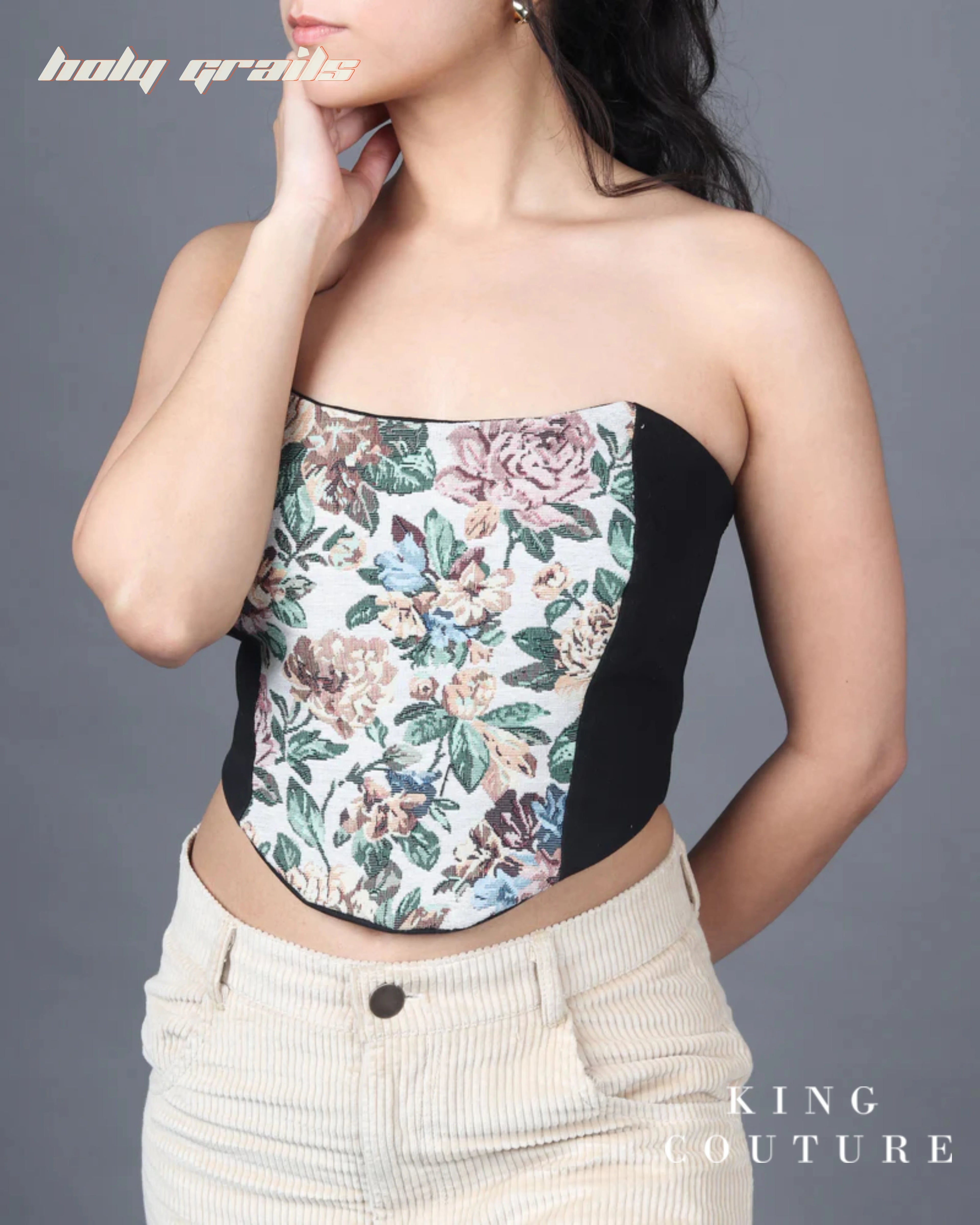 Grey Floral Jacquard Corset HG x King Couture