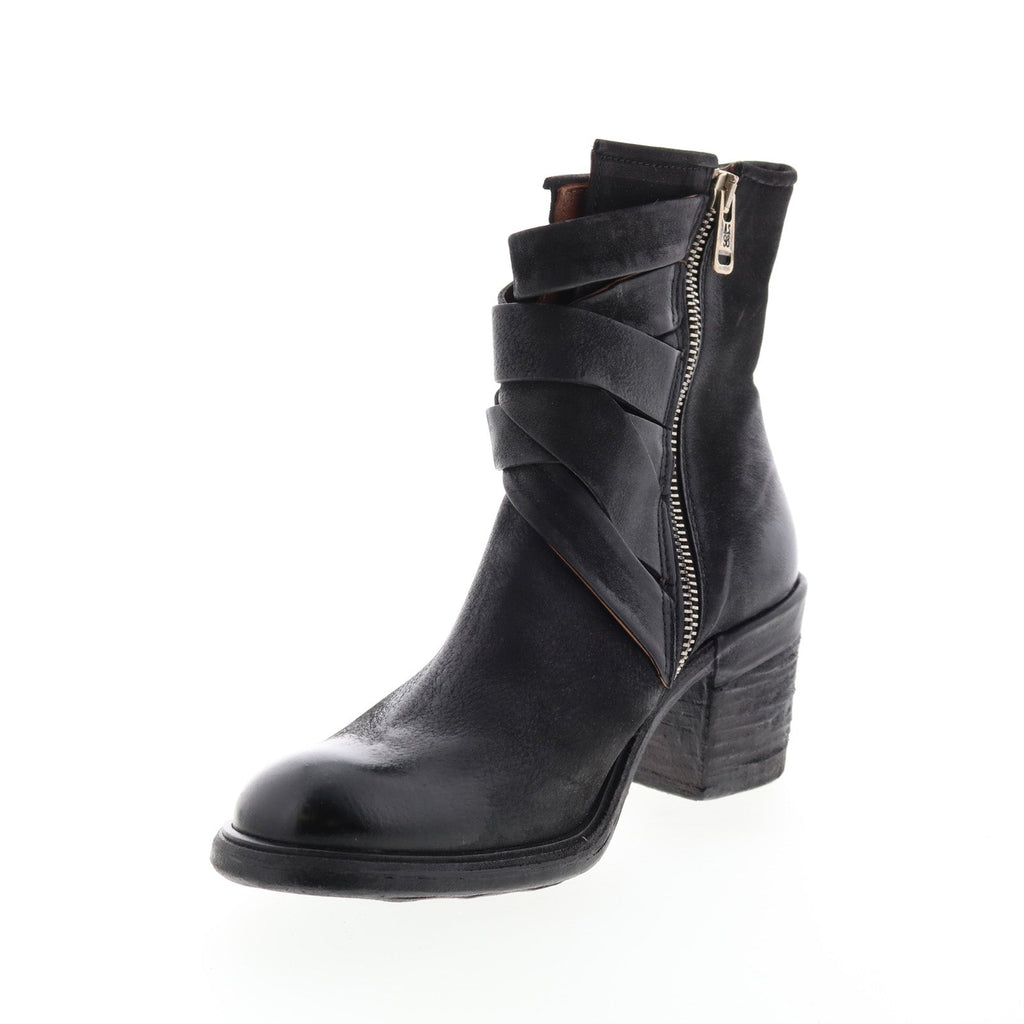 Jacob A24211-301 Womens Black Leather Zipper Mid Calf Boots