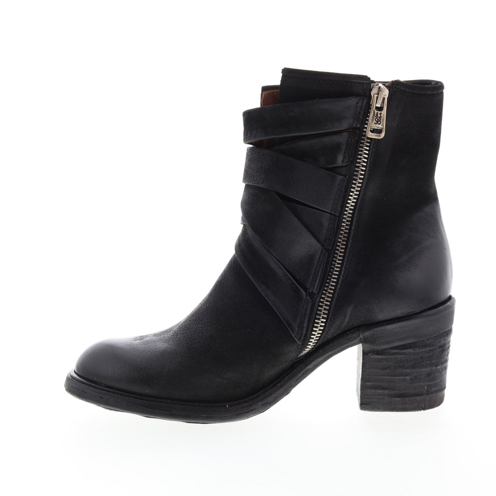 Jacob A24211-301 Womens Black Leather Zipper Mid Calf Boots