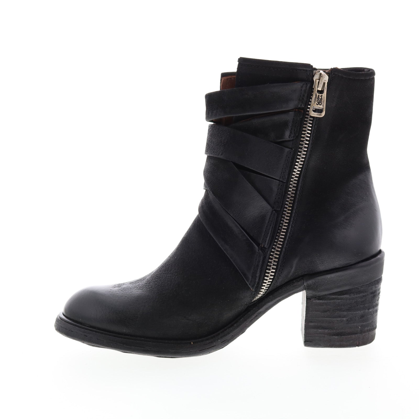 Jacob A24211-301 Womens Black Leather Zipper Mid Calf Boots