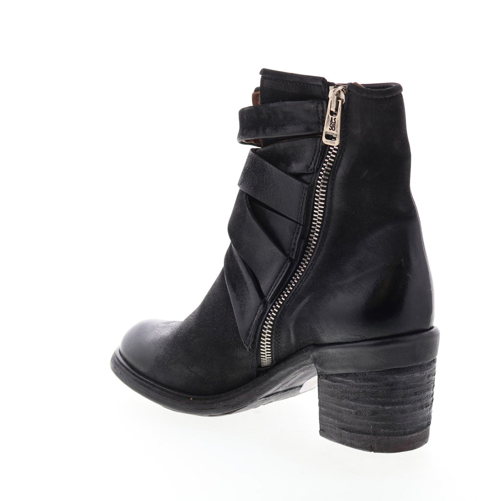 Jacob A24211-301 Womens Black Leather Zipper Mid Calf Boots