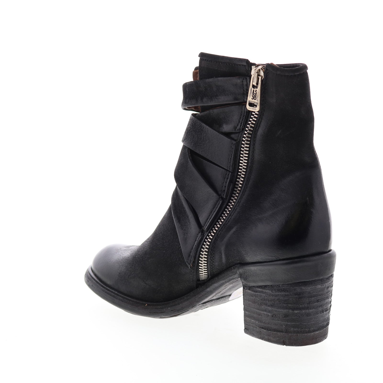 Jacob A24211-301 Womens Black Leather Zipper Mid Calf Boots