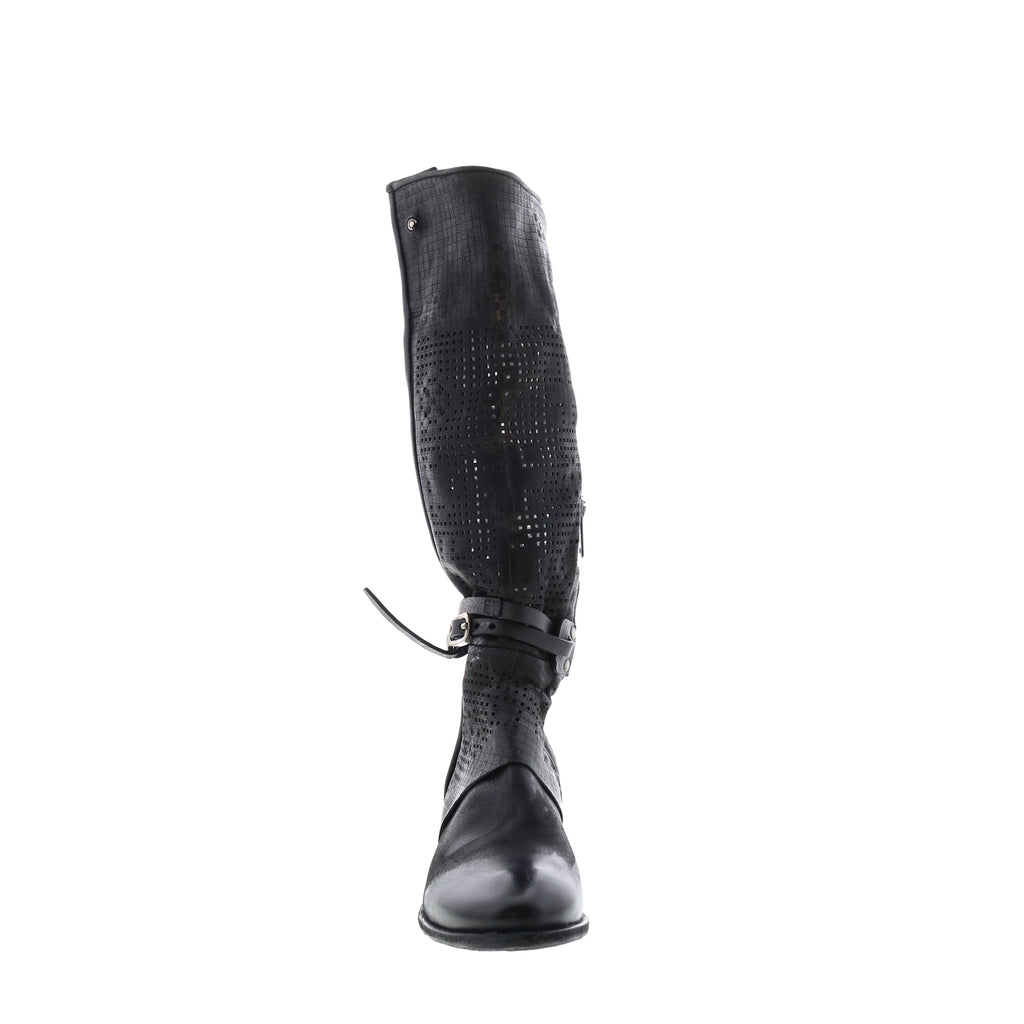 Gene A40313-101 Womens Black Leather Hook & Loop Knee High Boots
