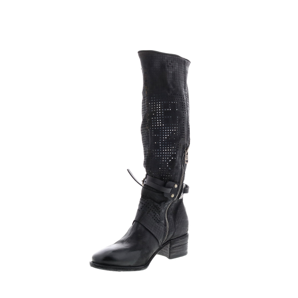 Gene A40313-101 Womens Black Leather Hook & Loop Knee High Boots