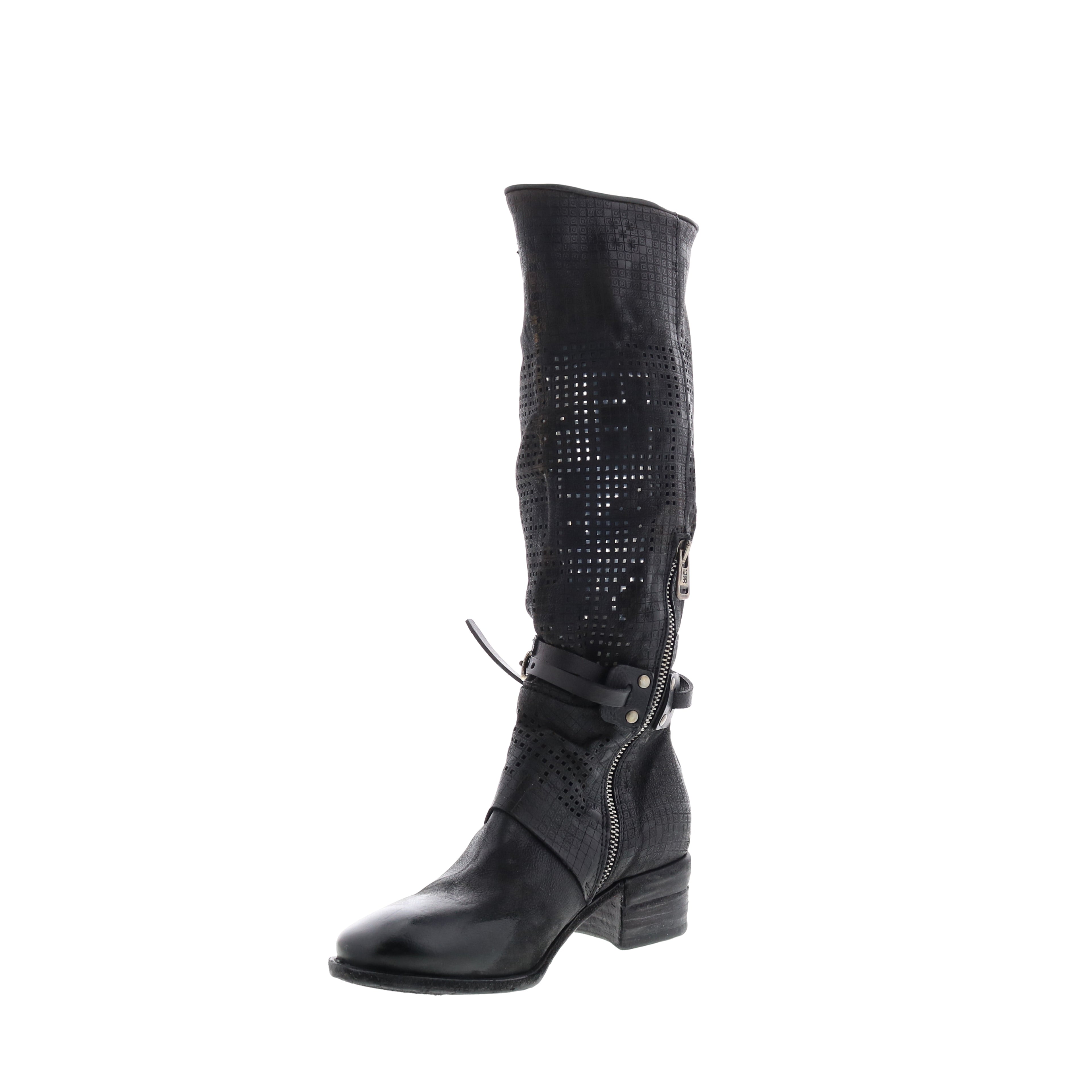 Gene A40313-101 Womens Black Leather Hook & Loop Knee High Boots