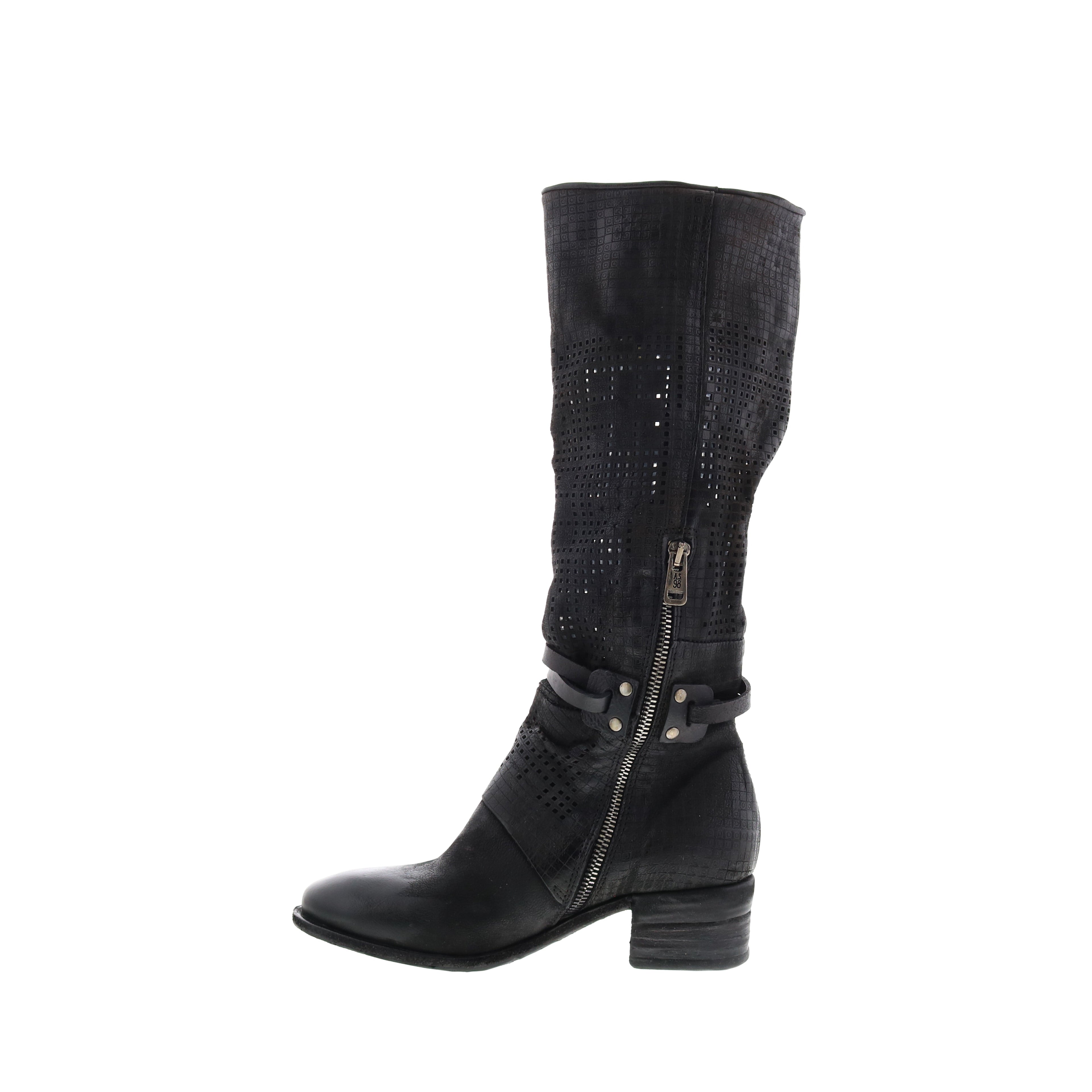 Gene A40313-101 Womens Black Leather Hook & Loop Knee High Boots