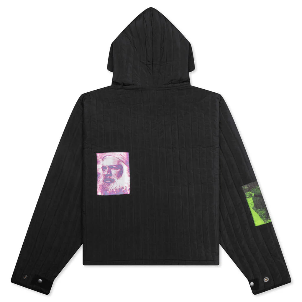 Patches Quilted Zip Hoodie Black