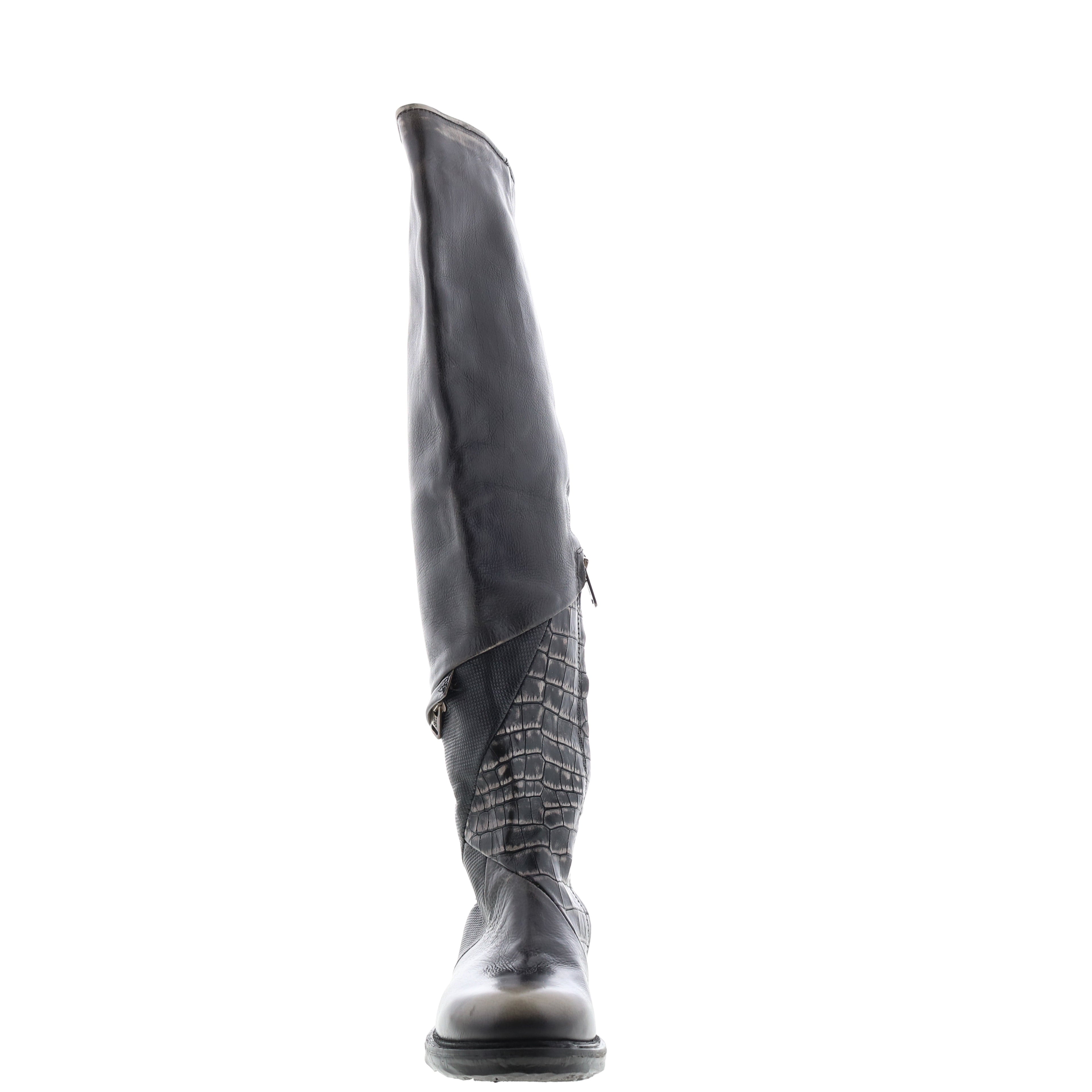 Sonny A50310-203 Womens Black Leather Zipper Knee High Boots
