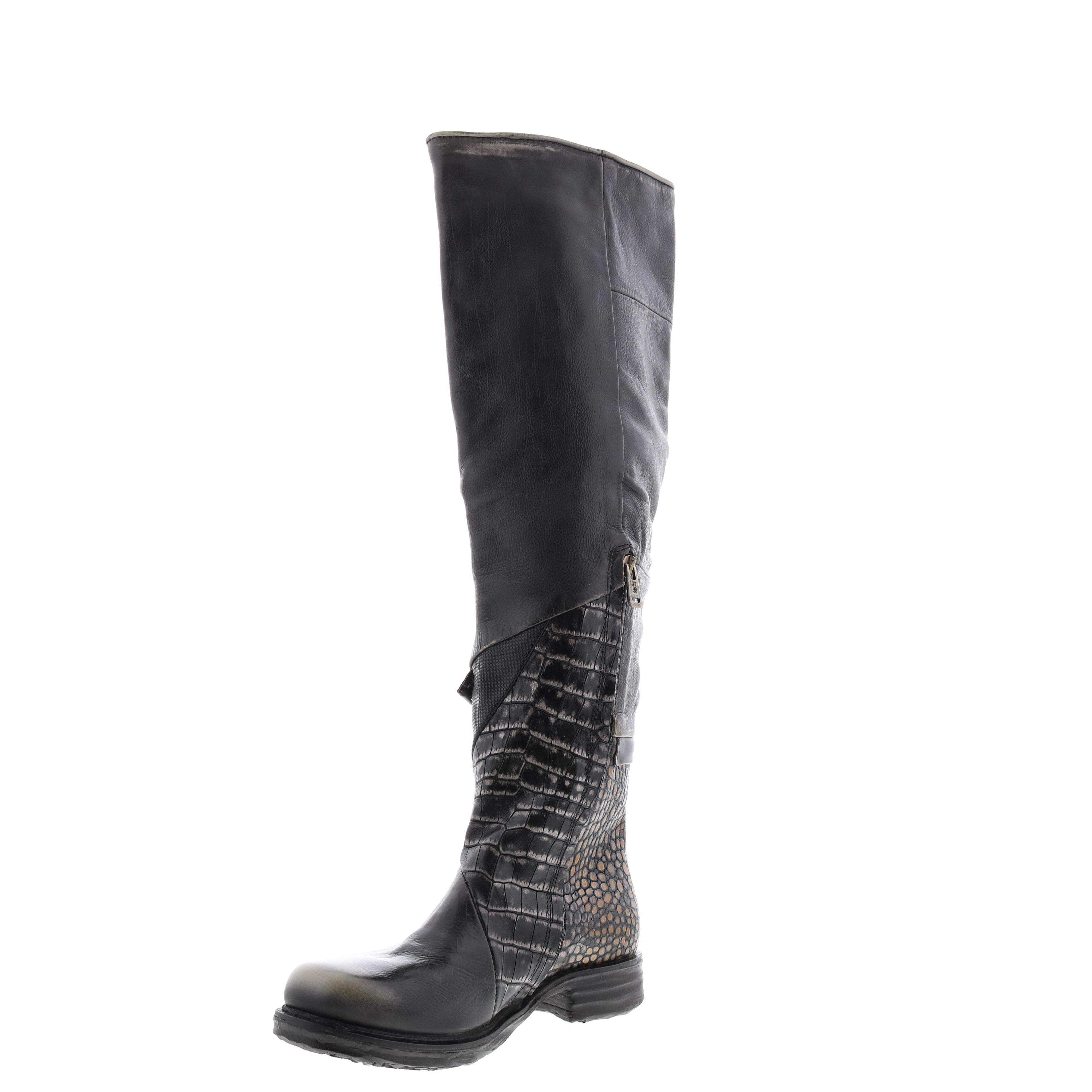 Sonny A50310-203 Womens Black Leather Zipper Knee High Boots