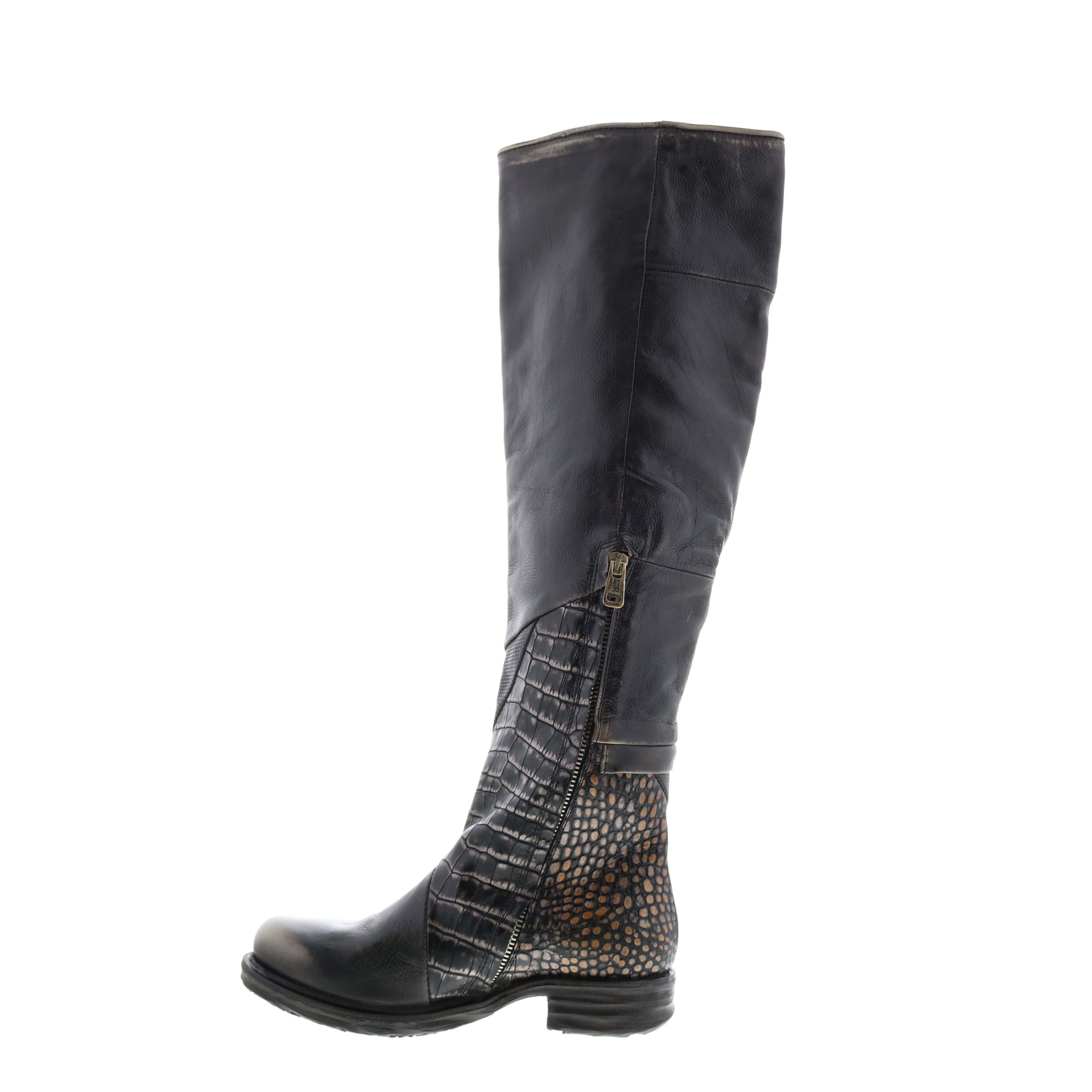 Sonny A50310-203 Womens Black Leather Zipper Knee High Boots