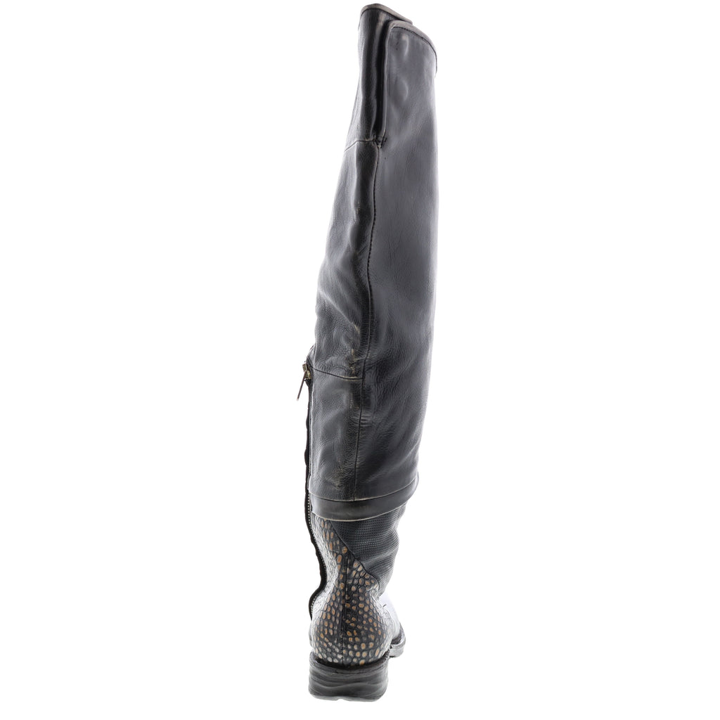 Sonny A50310-203 Womens Black Leather Zipper Knee High Boots