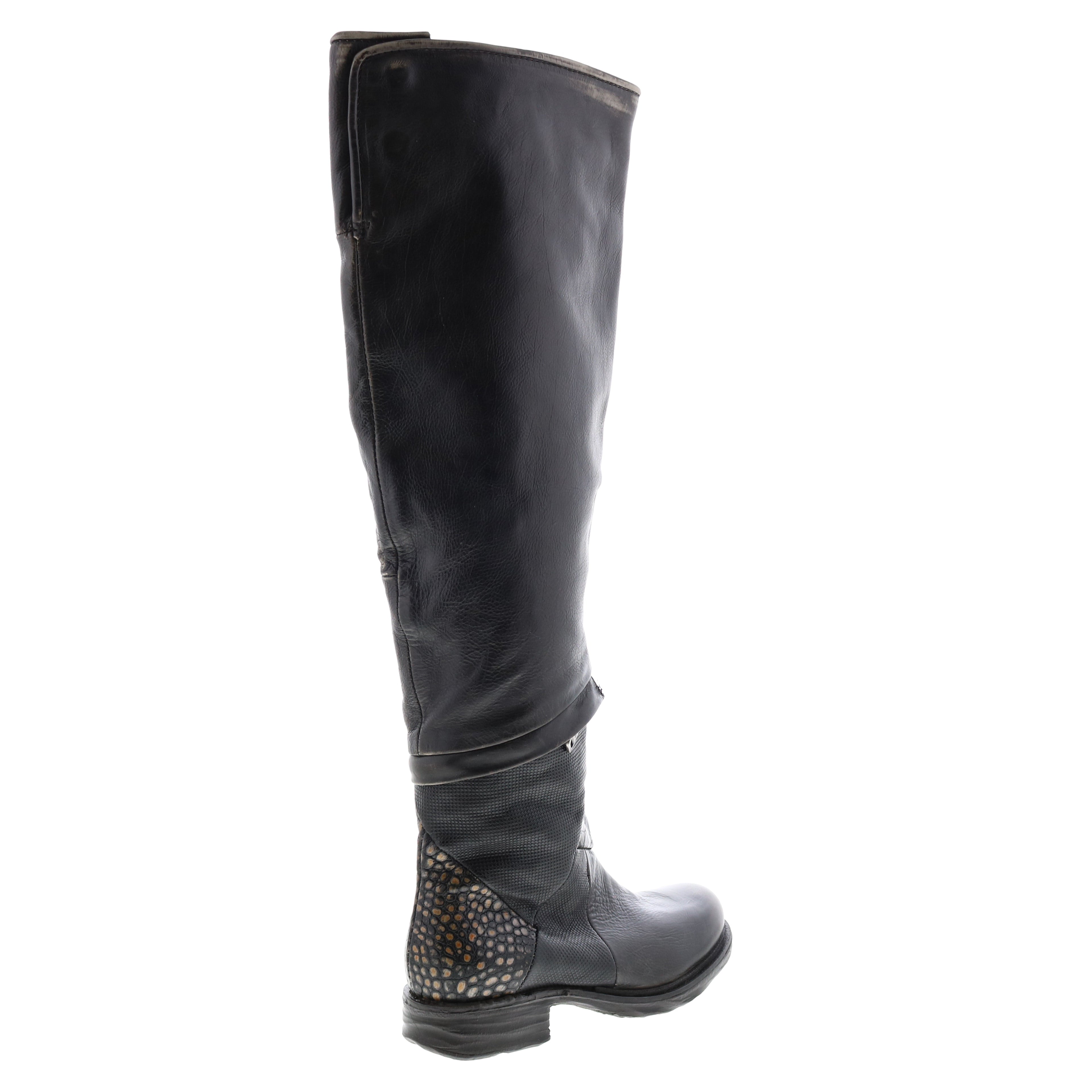 Sonny A50310-203 Womens Black Leather Zipper Knee High Boots