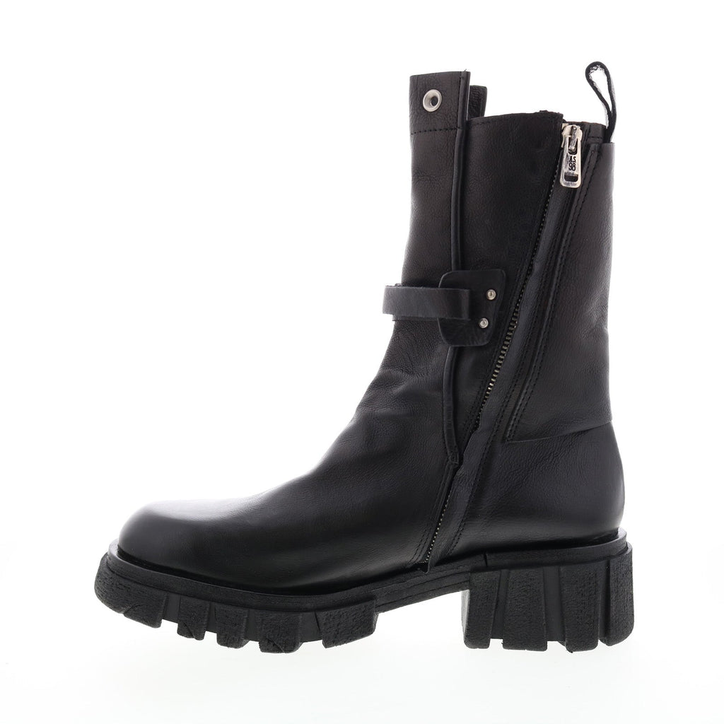 Hallsey A54202-101 Womens Black Leather Hook & Loop Mid Calf Boots