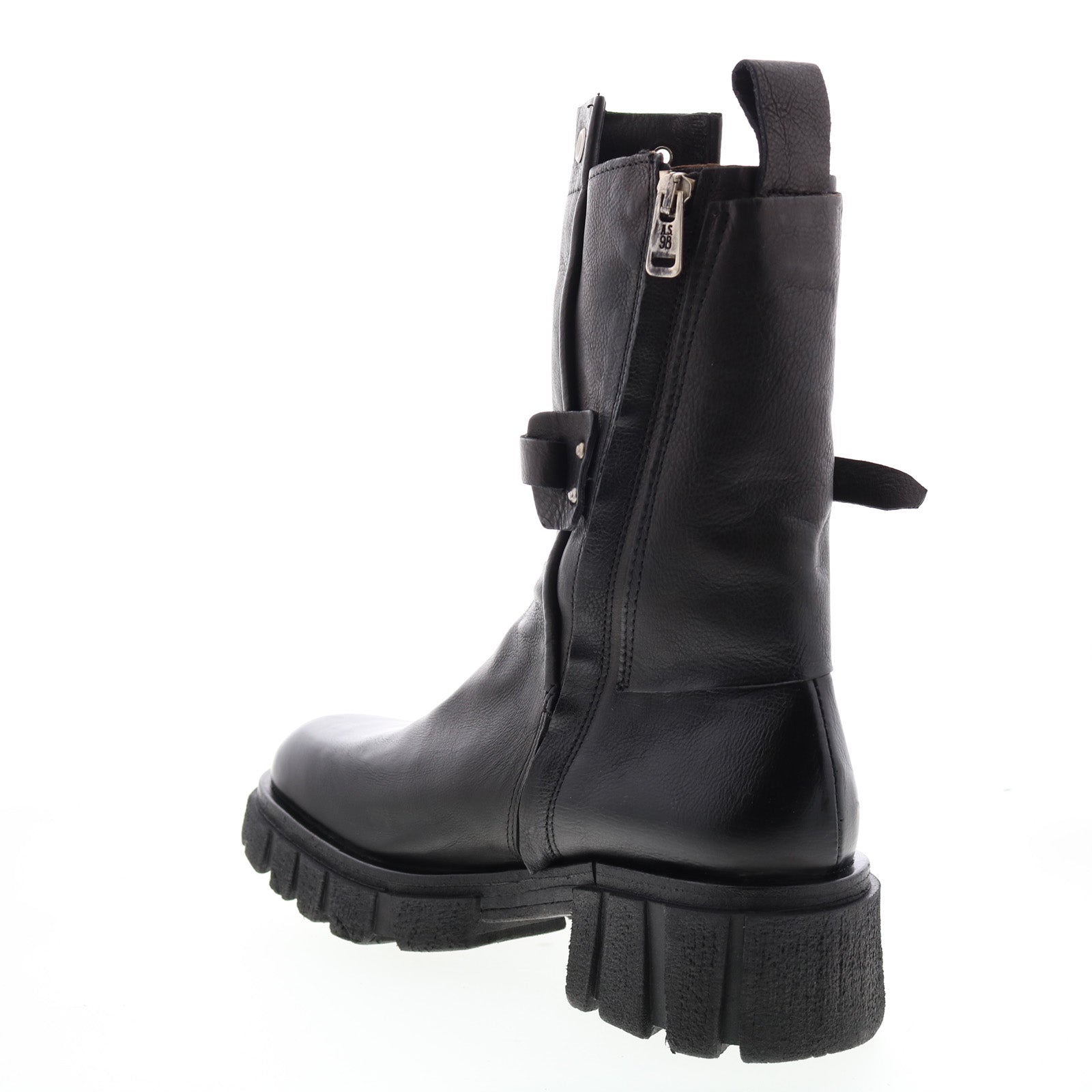 Hallsey A54202-101 Womens Black Leather Hook & Loop Mid Calf Boots