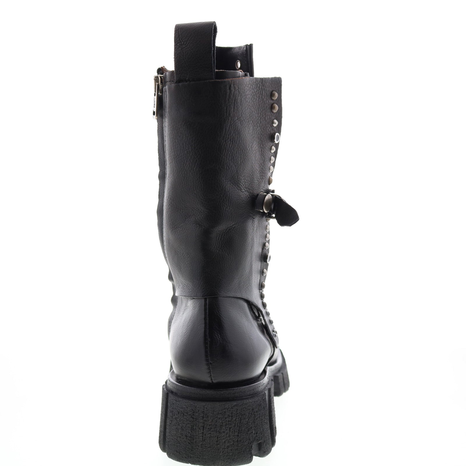 Hallsey A54202-101 Womens Black Leather Hook & Loop Mid Calf Boots