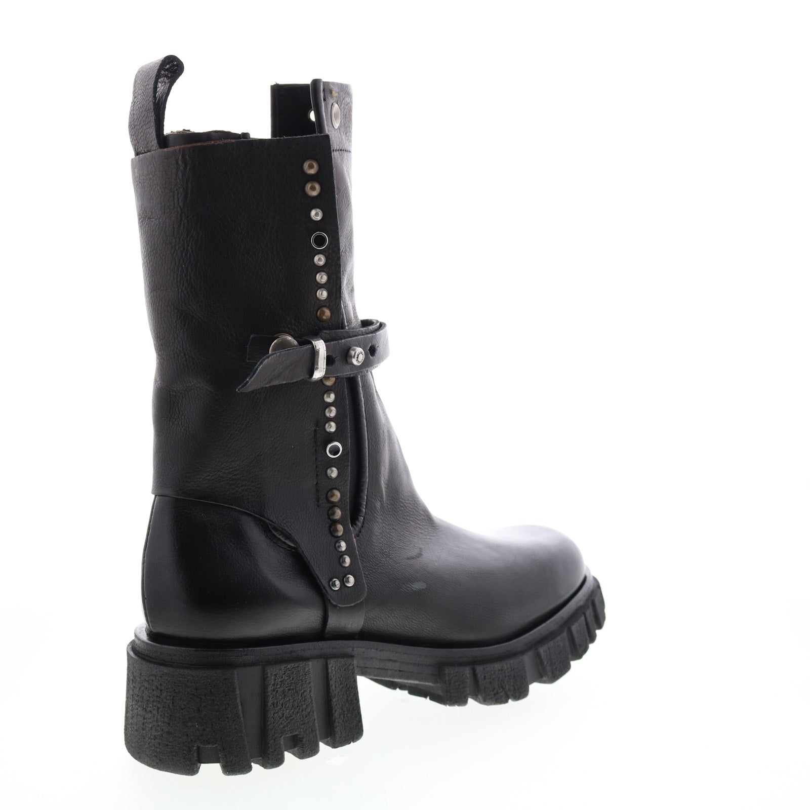 Hallsey A54202-101 Womens Black Leather Hook & Loop Mid Calf Boots