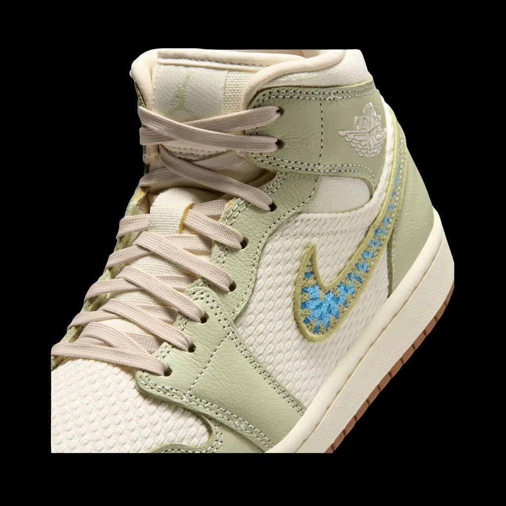 WMNS Air Jordan 1 Mid SE Olive Aura Pearl White Lawn