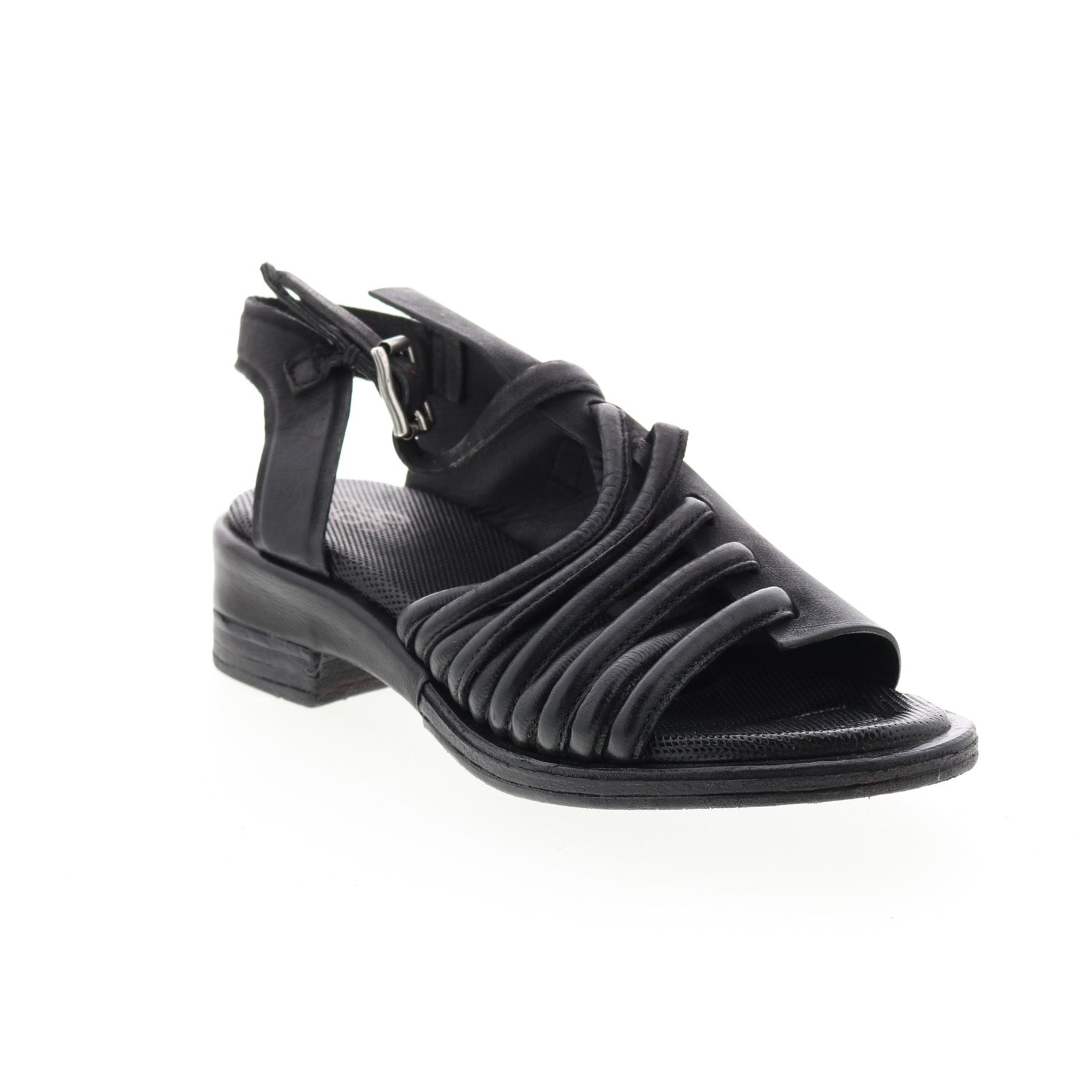 Simmy A70002-101 Womens Black Leather Hook & Loop Strap Heels Shoes